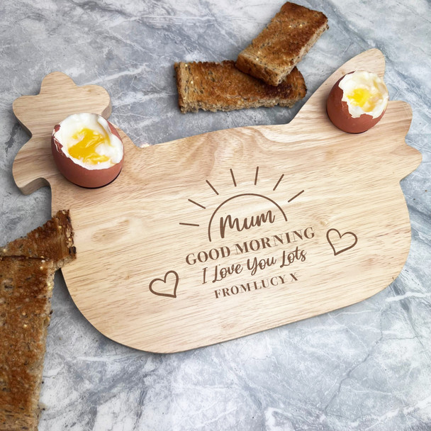 Mum Morning Personalised Gift Eggs & Toast Soldiers Chicken Breakfast Board