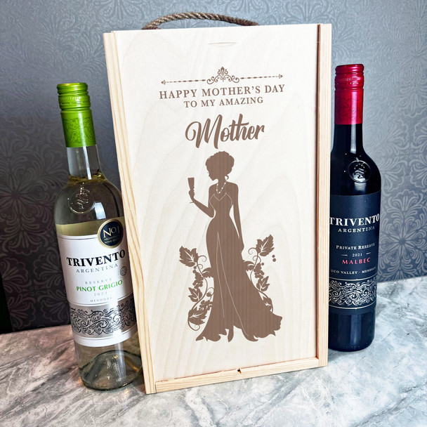 Mother Mother's Day With Wineglass Personalised Gift Rope Double Wine Bottle Box