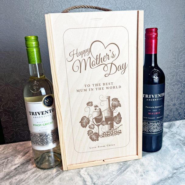 The Best Mum Grapes Mother's Day Personalised Gift Rope Double Wine Bottle Box