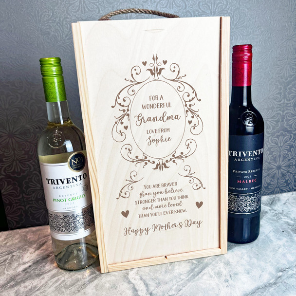 Wonderful Grandma Mother's Day Personalised Gift Rope Double Wine Bottle Box