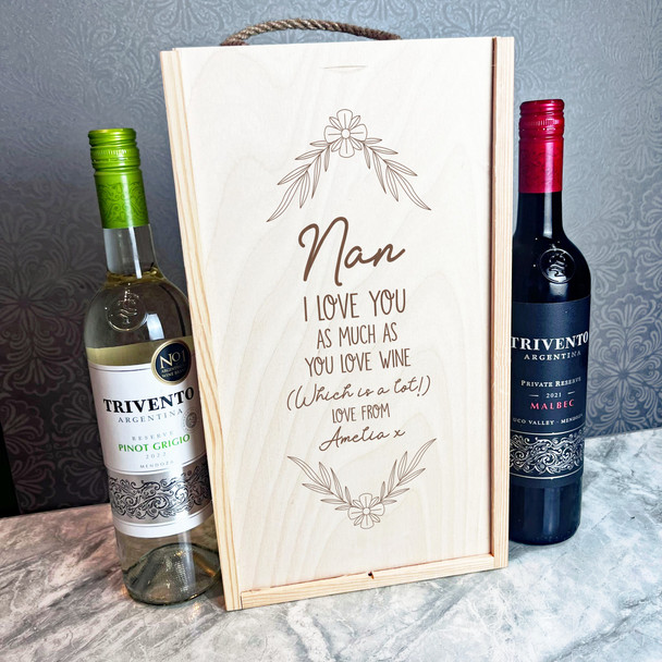 Nan I Love You Personalised Gift Rope Double Wine Bottle Box