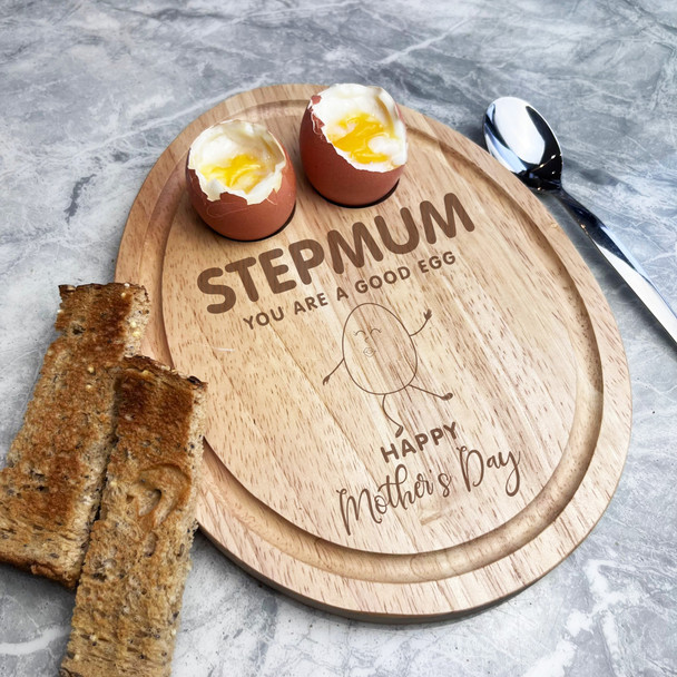 Stepmum A Good Egg Personalised Gift Toast Soldiers Egg Shaped Breakfast Board