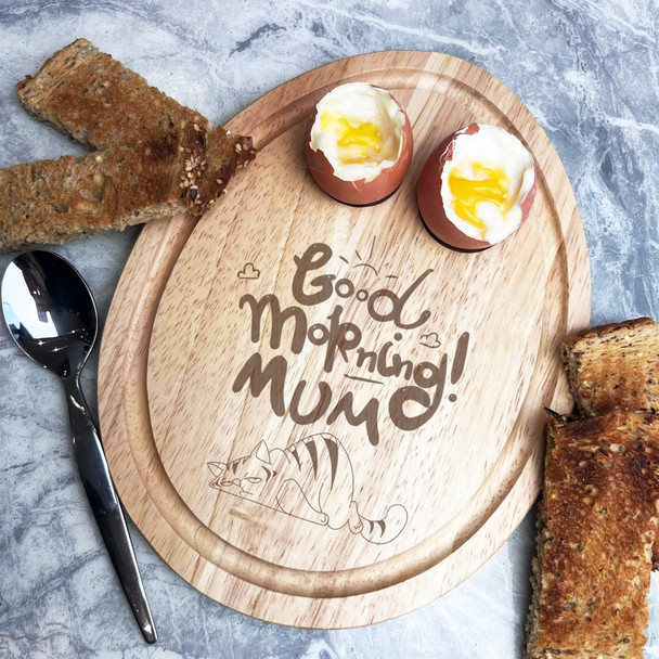 Morning Mum Cat Personalised Gift Toast Soldiers Egg Breakfast Board