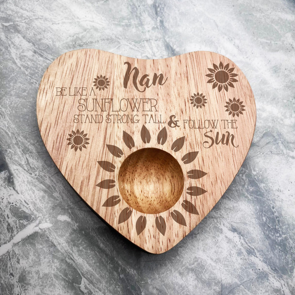 Sunflowers Nan Personalised Gift Heart Shaped Breakfast Egg Holder Board
