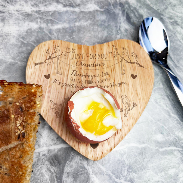 Grandma Thank You Personalised Gift Heart Breakfast Egg Holder Board
