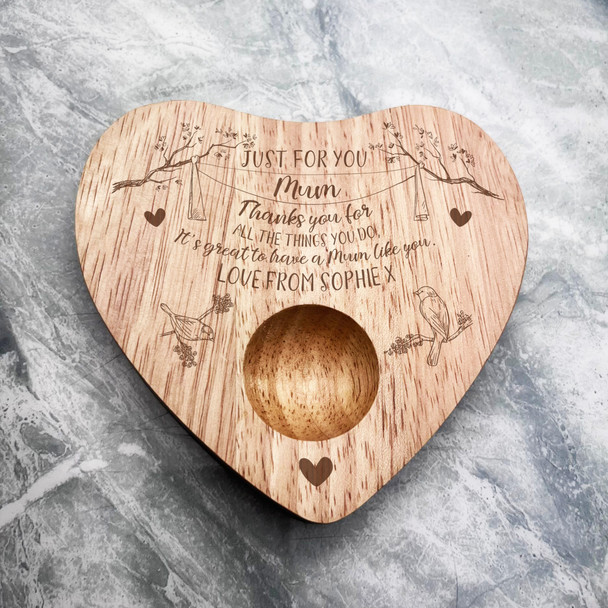 Mum Thank You Personalised Gift Heart Breakfast Egg Holder Board