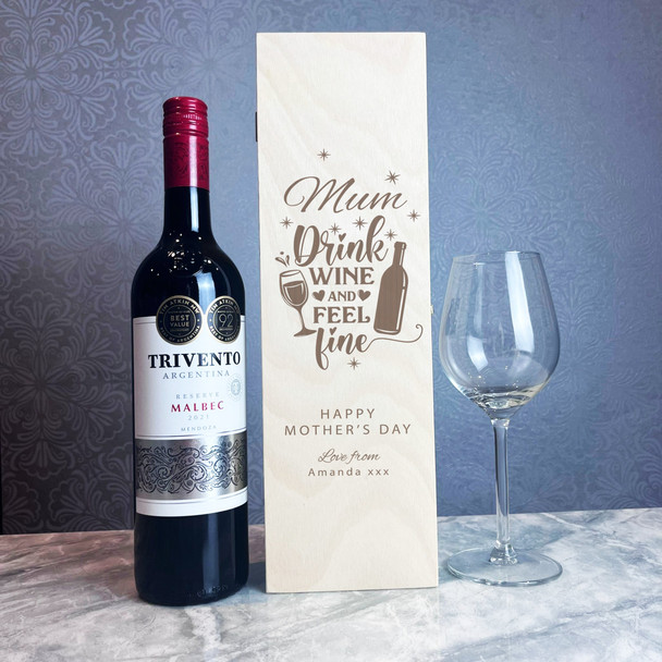 Mum Feel Fine Mother's Day Personalised Gift Hinged Single Wine Bottle Box