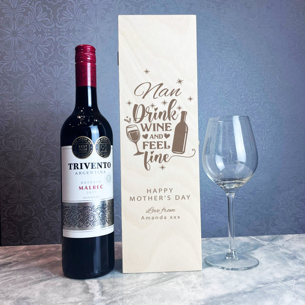 Nan Feel Fine Mother's Day Personalised Gift Hinged Single Wine Bottle Box