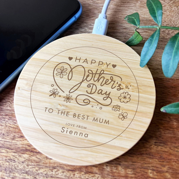 The Best Mum Mother's Day Personalised Round Wireless Desk Pad Phone Charger