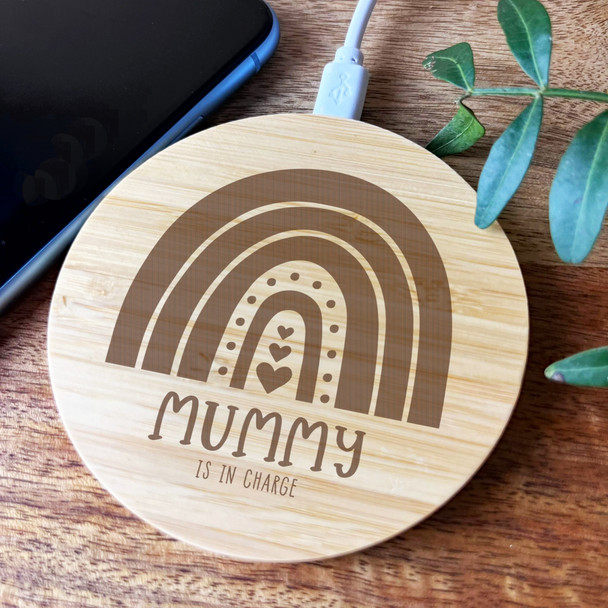 Mummy Is In Charge Personalised Gift Round Wireless Desk Pad Phone Charger