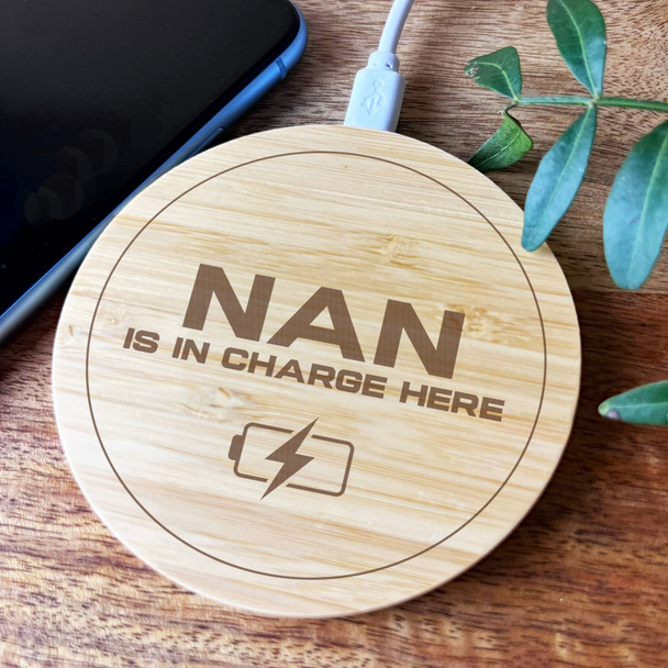 Nan In Charge Personalised Gift Round Wireless Desk Pad Phone Charger