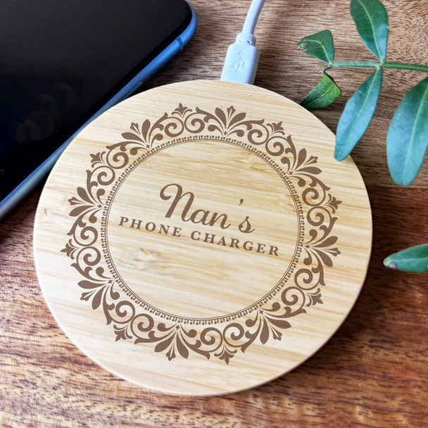 Nan's Personalised Gift Round Wireless Desk Pad Phone Charger