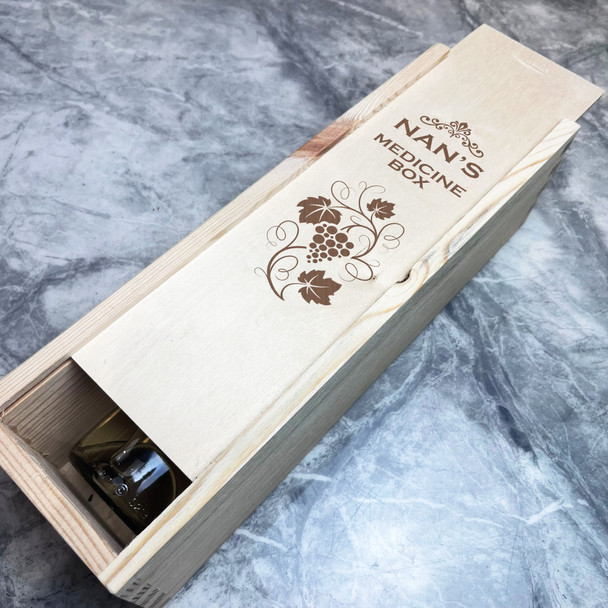 Nan's Medicine Box Floral Grapes Personalised Rope Wooden Single Wine Bottle Box