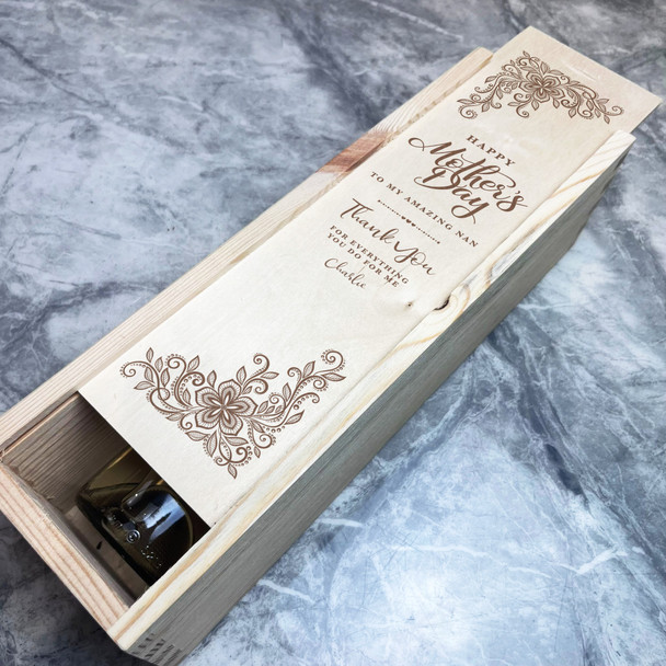 Floral Amazing Nan Mother's Day Personalised Rope Wooden Single Wine Bottle Box