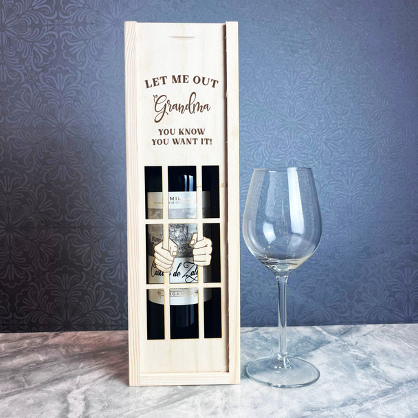 Let Me Out Grandma Prison Bars Personalised Rope Wooden Single Wine Bottle Box