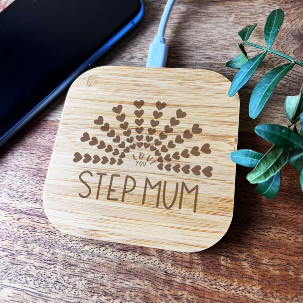 Hearts You Step Mum Charger Personalised Square Wireless Desk Pad Phone Charger