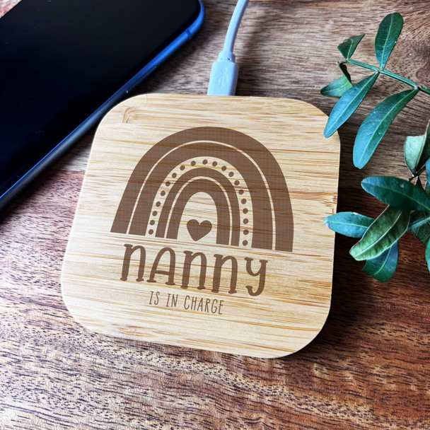 Rainbow Nanny Is In Charge Personalised Square Wireless Desk Pad Phone Charger