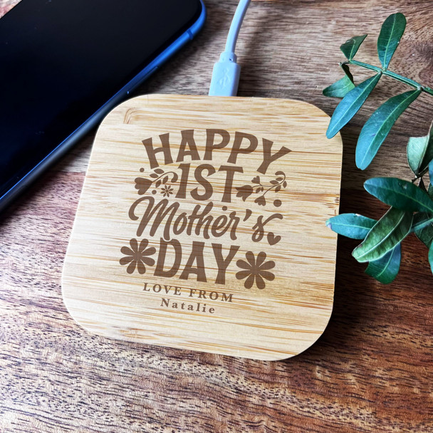 1st Mother's Day Personalised Gift Square Wireless Desk Pad Phone Charger