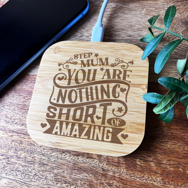 Amazing Stepmum Personalised Gift Square Wireless Desk Pad Phone Charger