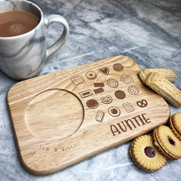 Tea and Biscuit Time Auntie Personalised Gift Tea Tray Biscuit Snack Serving Board