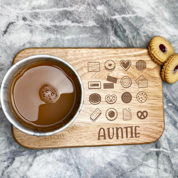 Tea & Biscuit Time Auntie Personalised Gift Tea Tray Biscuit Snack Serving Board