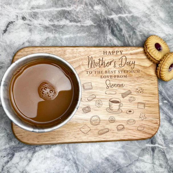 Best Stepmum Biscuits Tea Mother's Day Personalised Gift Tea Tray Biscuit Board