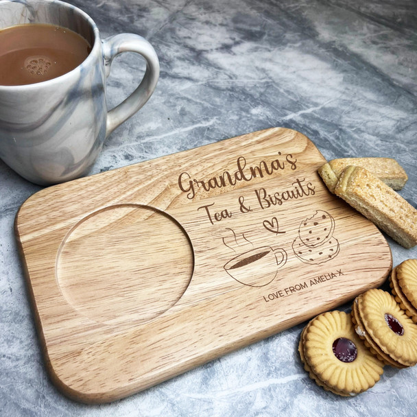 Grandma's Tea & Biscuits Personalised Gift Tea Tray Biscuit Snack Serving Board