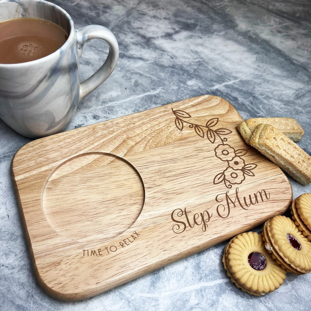 Time To Relax Step Mum Personalised Tea Coffee Tray Biscuit Snack Serving Board