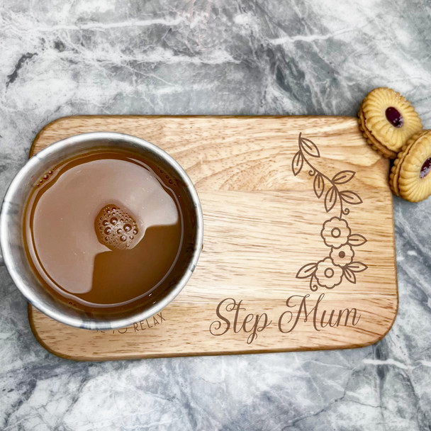 Time To Relax Step Mum Personalised Tea Coffee Tray Biscuit Snack Serving Board