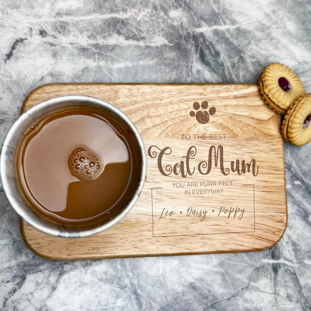 Cat Mum Purr-Fect In Everyway Personalised Gift Tea Tray Biscuit Serving Board