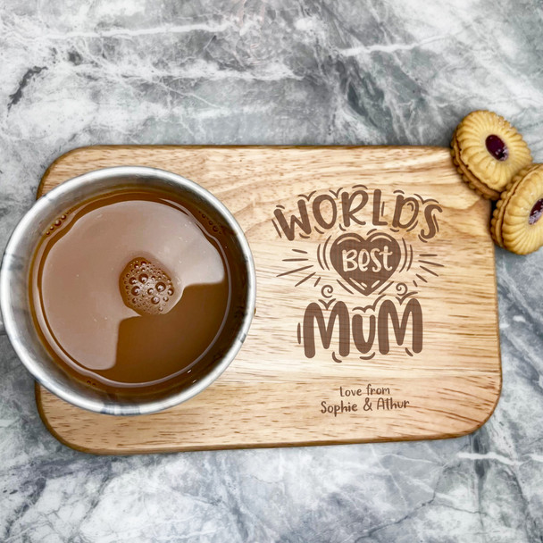 World's Best Mum Personalised Gift Tea Coffee Tray Biscuit Snack Serving Board