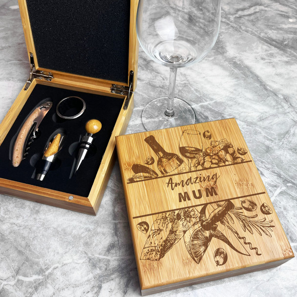 Amazing Mum Wine And Appetizers Personalised Wine Accessories Gift Box Set