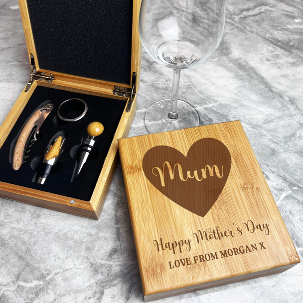 Mum Happy Mother's Day Heart Personalised Wine Accessories Gift Box Set