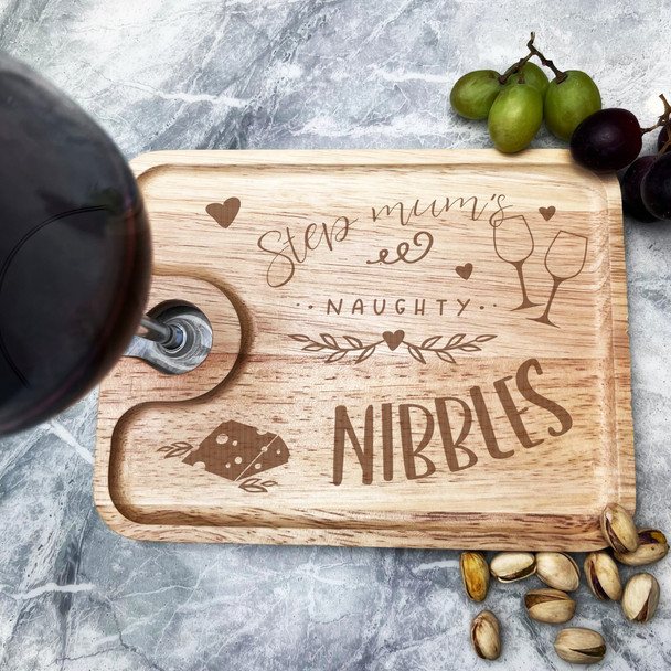 Step Mum Naughty Nibbles Personalised Wine Holder Nibbles Snack Serving Tray