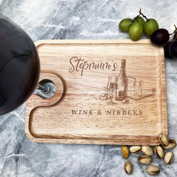 Stepmoms' Wine & Nibbles Personalised Wine Holder Nibbles Snack Serving Tray