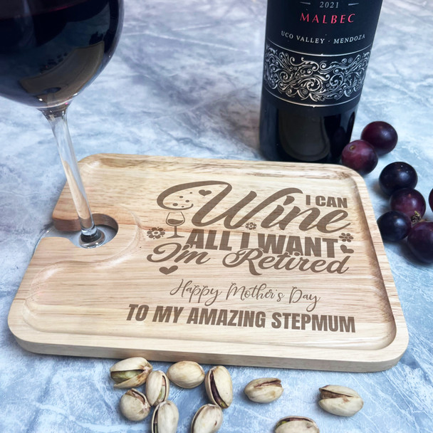 Stepmum all I want Mother's Day Personalised Gift Wine Holder Nibbles Tray