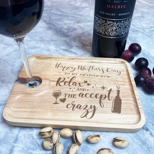 Mum Relax Mother's Day Personalised Gift Wine Holder Nibbles Tray