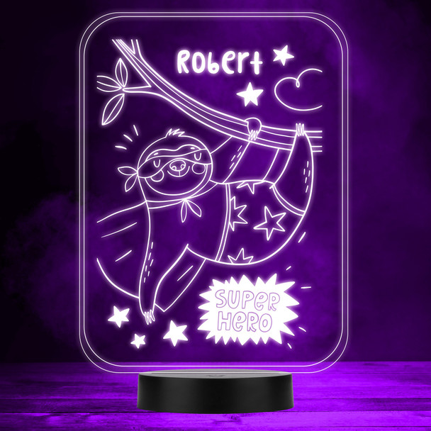 Super Hero Sloth On A Branch Led Lamp Personalised Gift Night Light