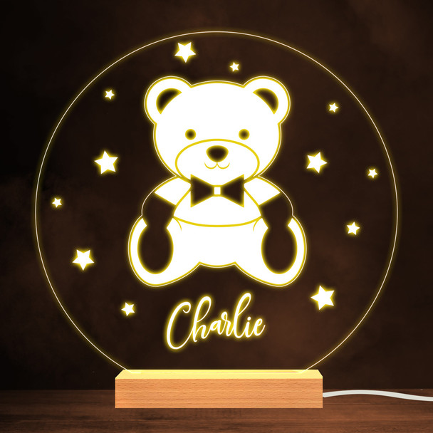 Stars Cute Baby Bear In Bowtie Warm White Lamp Personalised Gift Night Light