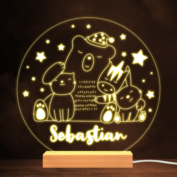 Cute Sleeping Animals Stars Warm White Lamp Personalised Gift Night Light