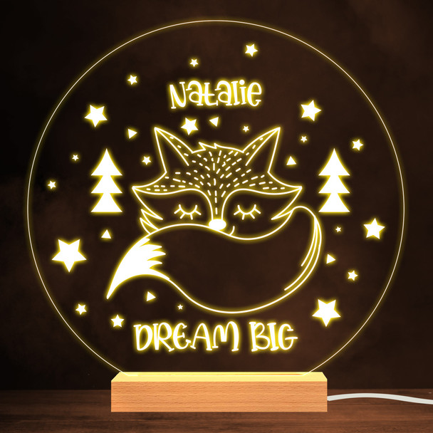 Cute Sleeping Fox Trees & Stars Warm White Lamp Personalised Gift Night Light