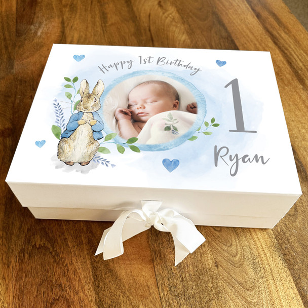 1st One Boy Blue Photo Peter Rabbit Cute Personalised Keepsake Birthday Gift Box