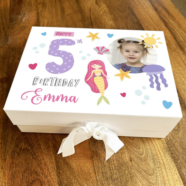 Pink Purple Mermaid Sea Photo Child Age Personalised Keepsake Birthday Gift Box