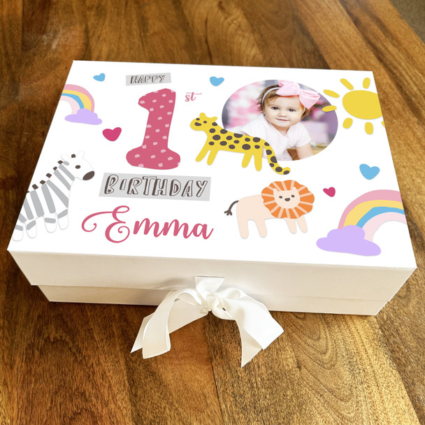 Wild Animals Photo Girl Child's Any Age Personalised Keepsake Birthday Gift Box