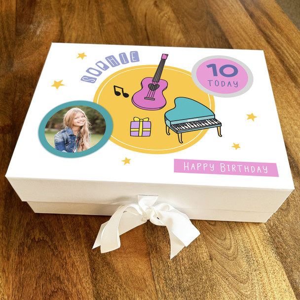 Music Guitar Piano Circle Photo Child Any Age Personalised Birthday Gift Box