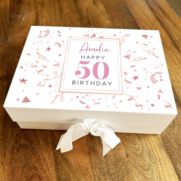 Confetti Pink Party Female Any Age 50th Personalised Keepsake Birthday Gift Box