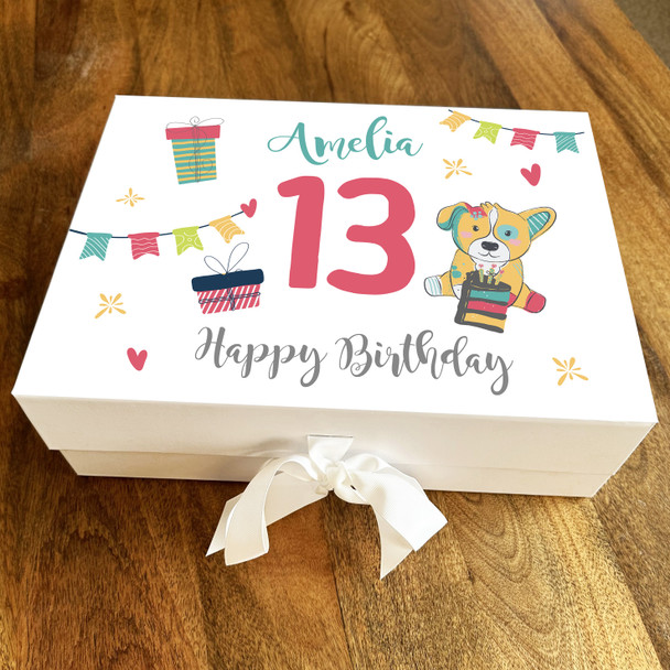 Dog Pink Blue Green Girls Pink Any Age Personalised Keepsake Birthday Gift Box