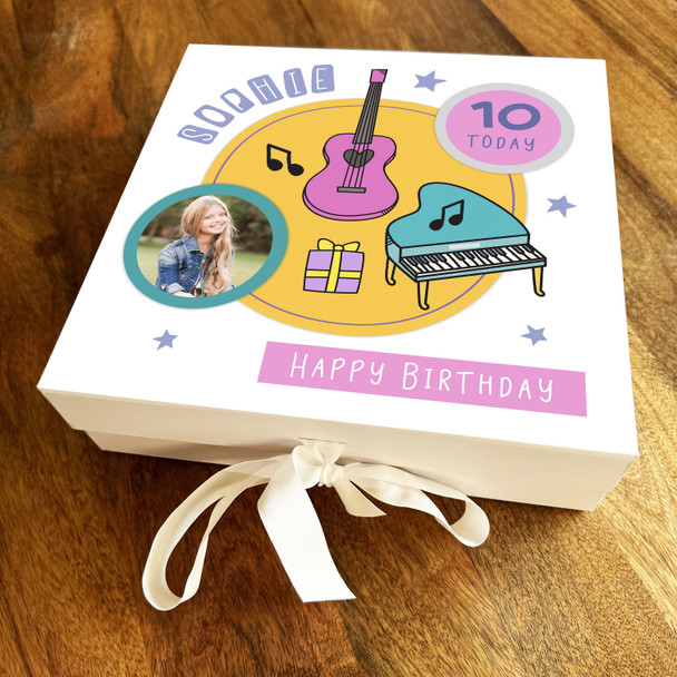 Music Guitar Piano Photo Any Age Square Personalised Keepsake Birthday Gift Box