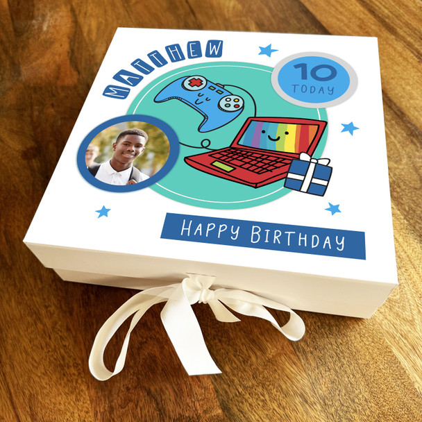 Gaming Laptop Circle Photo Child Age Square Personalised Birthday Gift Box