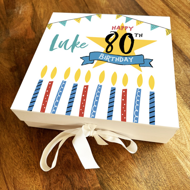 Candles Party Cake Any Age 80th Square Personalised Keepsake Birthday Gift Box